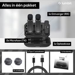 Lumbit® Pulse Go - Draadloze Microfoon - Lavalier Microfoon - Dasspeld Microfoon met Oplaadcase - Microphone - Podcast - USB-C/Lightning - 32kHz - 20M Bereik - Plug & play - 2 Stuks - Voor Apple & Android - Incl. Windkapjes — thumbnail 4