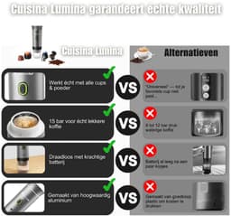 Draagbare koffiemachine - Cuisina Lumina ® - Hoogwaardige kwaliteit - 120 ML - Voor onderweg - Draagbaar koffiezetapparaat - Camping gadget - Oplaadbaar - Verwarmt water - Koffiecups & gemalen koffie - Espresso & Lungo - Matte lichtgrijs — thumbnail 2