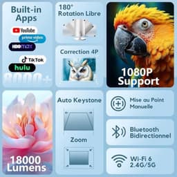 Mini Beamer met Android 11, 1080P Ondersteuning, WiFi 6, Bluetooth 5.2 en 180° Draaibare Projectie - Draagbare Smart Projector voor Thuis en Onderweg — thumbnail 3