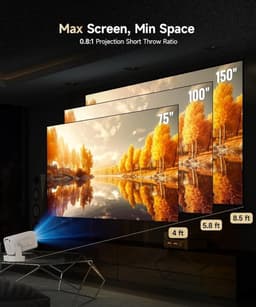 Mini beamer 1080p native met 4K ondersteuning, autofocus, automatische trapeziumcorrectie, WiFi 6, Bluetooth 5.4, 260 ANSI lumen, HDMI en USB, draagbaar en 180° draaibaar — thumbnail 4