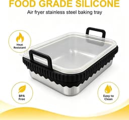 Airfryer roestvrij staal voor COSORI heteluchtfriteuse voor Ninja heteluchtfriteuse AF400EU AF500EU SL400EU AF451EU, roestvrijstalen airfryer accessoires, afneembare siliconen ring (zwart — thumbnail 2