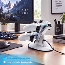 YONO Controller Oplaadstation geschikt voor PlayStation 5 - PS5 DualSense Controllers - Dual Oplader - Charging Dock - Wit - Staand — thumbnail 2