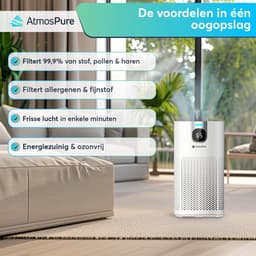 AtmosPure® CleanAir Luchtreiniger - Air Purifier met vervangbaar HEPA 13 Koolstof filter + Extra filter - CADR 250 m³/h - Wit - Voor 98 m² - Werkt tegen huisstofmijt, hooikoorts, allergie, -3 standen + stille slaapstand - Luchtkwaliteit Sensor — thumbnail 2