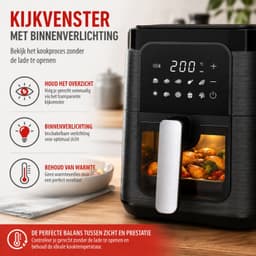 alpina Airfryer 6 Liter Zwart - Heteluchtfriteuse 1500 Watt Vermogen - Heteluchtoven met 8 Bakprogramma's - Digitaal Display met Kijkvenster - Instelbare Temperatuur 80-200°C - 43x28x22,5 cm — thumbnail 3