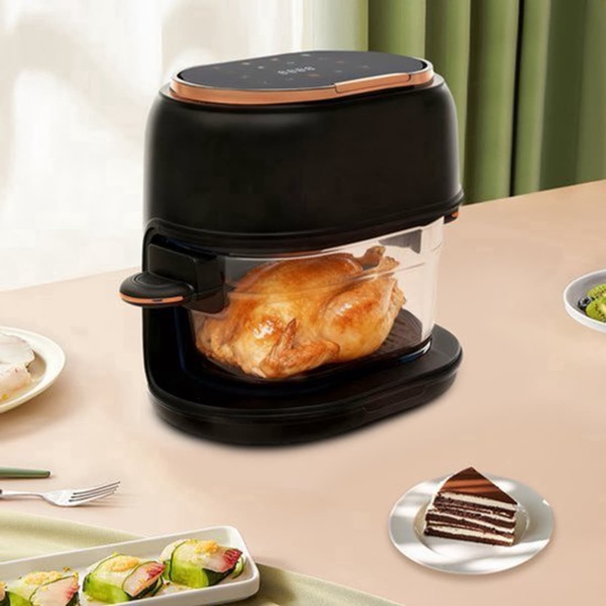 Heteluchtfriteuse Digitale 4L - 1350 W Vermogen - Touchscreen Bediening - Borosilicaatglas Mand - Voor Gezond Koken — afbeelding 1