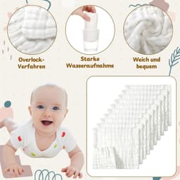 10 Musselintjes baby 100% katoen 25x50 cm — thumbnail 3