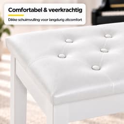 Pianokruk - Met opbergruimte - 1 tot 2 personen - Wit - Kunstleer - Pianobank - Piano stoel — thumbnail 4