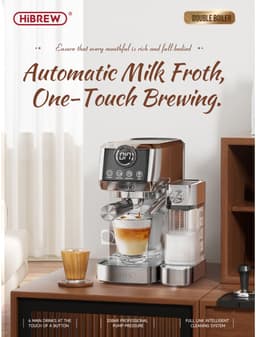 HiBREW H13A 3-in-1 semi-automatische koffiemachine, 6 koffiemodi, extractiedruk van 20 bar, verwijderbaar waterreservoir van 1,3 liter, handgreep van 51 mm aluminiumlegering, dubbel boilersysteem, 3 instelbare temperatuurniveaus — thumbnail 2