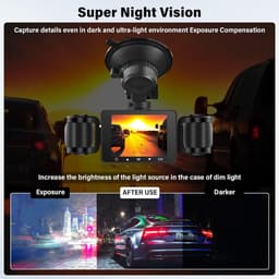 4-kanaals dashcam auto, 1080p dashcam autocamera en achter binnen met 64 GB kaart, 2,4 inch IPS-scherm, nachtzicht, G-sensor, 24 uur parkeren, parkassistent, bewegingsdetectie, loop-opname — thumbnail 3