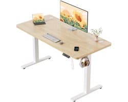 Devoko Elektrisch Verstelbaar Zit-Sta Bureau 100x60 cm Breed – Hoogte 73–118 cm – 2 Geheugenstanden, Zit-Herinnering, LED-Display en USB – Draagvermogen 70 kg – Beige