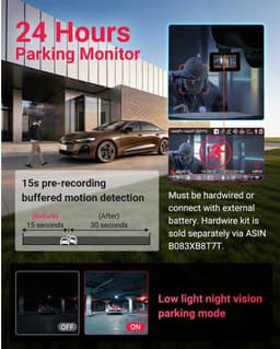Vantrue E2 Pro Dashcam voor- en achterkant, verbeterde achteruitcamera 2,5K, dashboardcamera 4K+2,5K voor auto's, WiFi, GPS, nachtzicht, 24H parkeermodus, IPS 2,45", ondersteuning voor 1TB — thumbnail 4