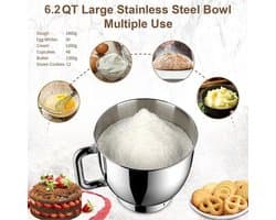 Keukenmachine Zwart - 6 Liter Inhoud - 220 Volt Vermogen - Compacte Standmixer - Automatische Deegmixer