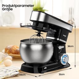 Krachtige Keukenmachine met 6 Liter Roestvrijstalen Kom - Deegmachine met Flexibele Roerder, Kneedhaak en Garde - 1500 W met 6 Niveaus — thumbnail 3