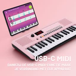 Áengus Keyboard Piano Keyboard Kind met 37 Aanslaggevoelige toetsen - USB-C MIDI - Roze — thumbnail 4