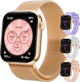 Maoo ProWatch AMOLED Smartwatch Dames en Heren - Milanese Bandje en 3 Siliconen Bandjes - Stappenteller - Hartslagmeter- Bloeddrukmeter - Slaapmonitor - Multisport - Geschikt voor Android en iOS - Rosé Goud — thumbnail 1