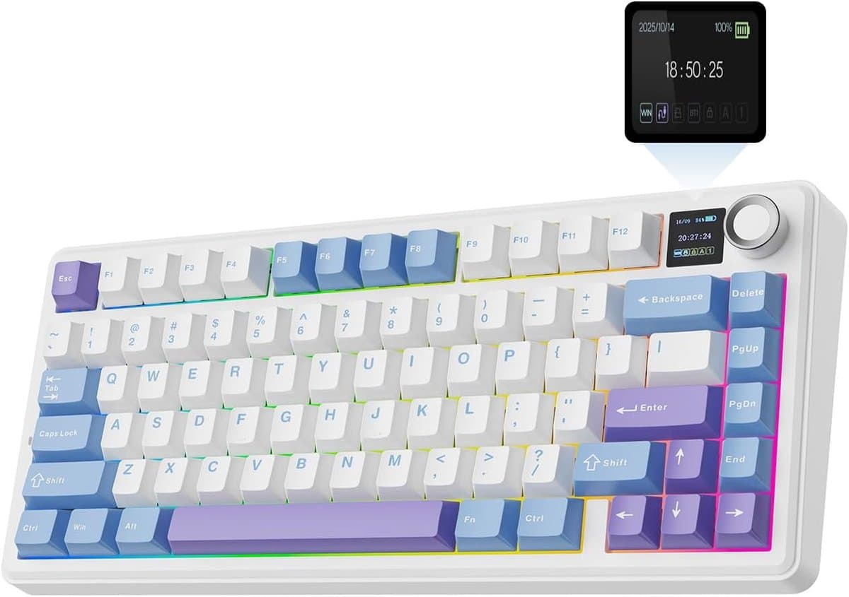 EPOMAKER x AULA F75 MAX - Wit/Blauw - Mechanisch Draadloos Toetsenbord - RGB - 75% - QWERTY - Gaming Keyboard - Leobog Reaper Switch — afbeelding 1