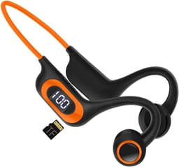 Beengeleiding Bluetooth Hoofdtelefoon - Air Open Oor met Microfoon, Sport Oortelefoon Power Display TF-kaartsleuf Zweetbestendig voor, Hardlopen, Fietsen, Rijden (Oranje) — thumbnail 1