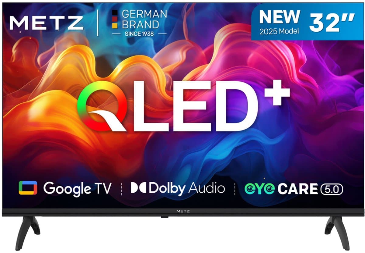 METZ 32-inch (81 cm) 2025 QLED Smart TV HD Google TV, 32MQF7000Z, 93% DCI-P3 breed kleurengamma, HDR10 & HLG, nieuwste Google TV OS, Eye Care (laag blauw licht), Dolby Audio — afbeelding 1