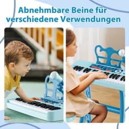 COSTWAY 37 toetsen kinderkeyboard, kinderpiano elektronisch met kruk, microfoon en muziekstandaard, kinderpiano met afneembare poten, pianotoetsenbord voor kinderen vanaf 3 jaar（blauw） — thumbnail 5