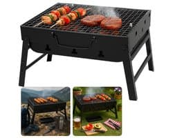 Cheqo® Opvouwbare Barbecue - Draagbare Houtskool Grill - Tafel Barbecue - Camping Barbecue - Gepoedercoat Staal - Compact En Lichtgewicht - Voor Strand En Park - Barbecue Voor Balkon - Kleine Draagbare Bbq