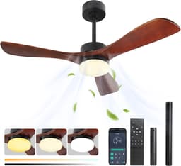 Rosnek Plafondventilator met Verlichting - Ø 106cm - Massief Houten Bladen - Stille DC Motor - App & Afstandsbediening - Dimbare LED - Zomer en Winterstand - Slaapkamer/Woonkamer — thumbnail 1