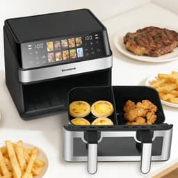 Sinaopus XXL Airfryer 9L – Met Dubbele Mand – 10 Kookprogramma’s – Onafhankelijke Snelle Opwarming – Geschikt voor Gezinnen – Kijkvenster – Eenvoudig te Reinigen – Capaciteit voor 4 tot 5 Personen — thumbnail 5