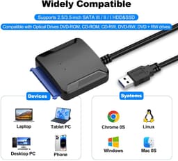 USB naar SATA Adapter - Externe Harde Schijf Kabel - Opslag Uitbreiden - UASP Acceleratie - 20TB Capaciteit - Zwart — thumbnail 4