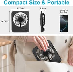 USB-bureauventilator, 2000 mAh USB-C oplaadbare tafelventilator, opvouwbare mini draagbare stille ventilatoren met LED-display, 180° verstelbare krachtige koeling, kleine ventilator voor kantoor — thumbnail 3