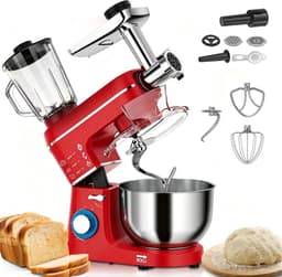 Keukenmixer 5-in-1 - Keukenmachine multifunctioneel - Bakken en koken - 1400W kantelbare kop - 10L kom - Rood — thumbnail 1
