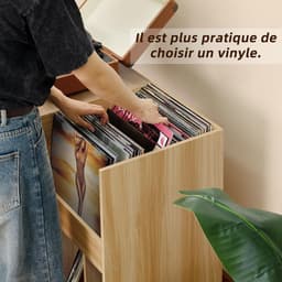 Platenspeler Stand - Platenspeler Meubel - Hout - Vinyl Opbergsysteem voor LP's - Platenkast - LP Record Holder - Display Rek voor Draaitafel, Boeken & Tijdschriften - Platenspelerstandaard - Vintage Bruin & Zwart - Audio Meubel — thumbnail 3
