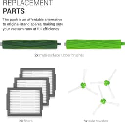 Deze set bevat zeven vervangingsonderdelen, een set rubberen borstels, drie filters en drie zijborstels Geschikt voor iRobot Roomba modellen i7, i7+, E5, E6, i6, i6+, i3, i3+, i4, i4+, i8, i8 Plus, e5154, i3152, i7156 en J7 7150. — thumbnail 4
