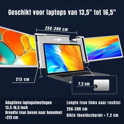 RUX® Professionele Portable Monitor Pro 2024 - Full HD - 13” / 16,5” Tri-Screen - Laptop Scherm Uitbreider - Inclusief Beschermhoes en Kabels - Krachtig - Zilver- 4cm x 34cm x 23cm — thumbnail 5