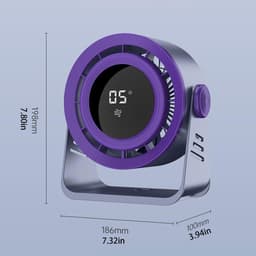 Tafelventilator - Bureauventilator - Wandventilator - Ventilator met digitaal display - Stil - Oplaadbaar - Vijf windsnelheden - Voor kantoor, slaapkamer en op reis - Krachtig - Ruimtegrijs — thumbnail 2