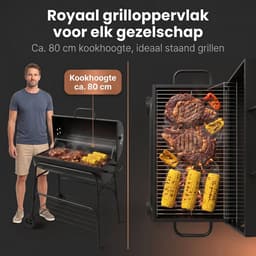 Cheqo® Houtskoolbarbecue - Cilinder BBQ op Wielen - Verrijdbare BBQ - Barbecue op Wielen - Houtskool Barbecue - Grillrooster - Ventilatieroosters - Tuin Barbecue - Warmhoudrek - Asopvangbak - Buiten Barbecue - Grillen op Houtskool - Deksel — thumbnail 5