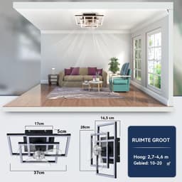 Glitzerlife - Plafond ventilator met verlichting - Modern Dimbaar Led Licht - Stille plafondventilator - 6 Snelheden Omkeerbaar - Nachtlicht Timer Geheugenfunctie - 37 Cm - Zwart — thumbnail 5