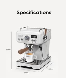 HiBREW H10 Plus Espressomachine – 20 Bar – Semi-automatische - Dubbele Temperatuurregeling (PID+NTC) – Flow & Temperatuur Instelbaar – Cold Brew (25°C) – Stoompijp – 1,8L Watertank – 1230W - Wit — thumbnail 2