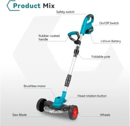 Elektrische Grasmaaier - Snoerloze Trimmer - Tuinonderhoud - Borstelloze Motor - 9 Inch Maaibreedte - One Color — thumbnail 5