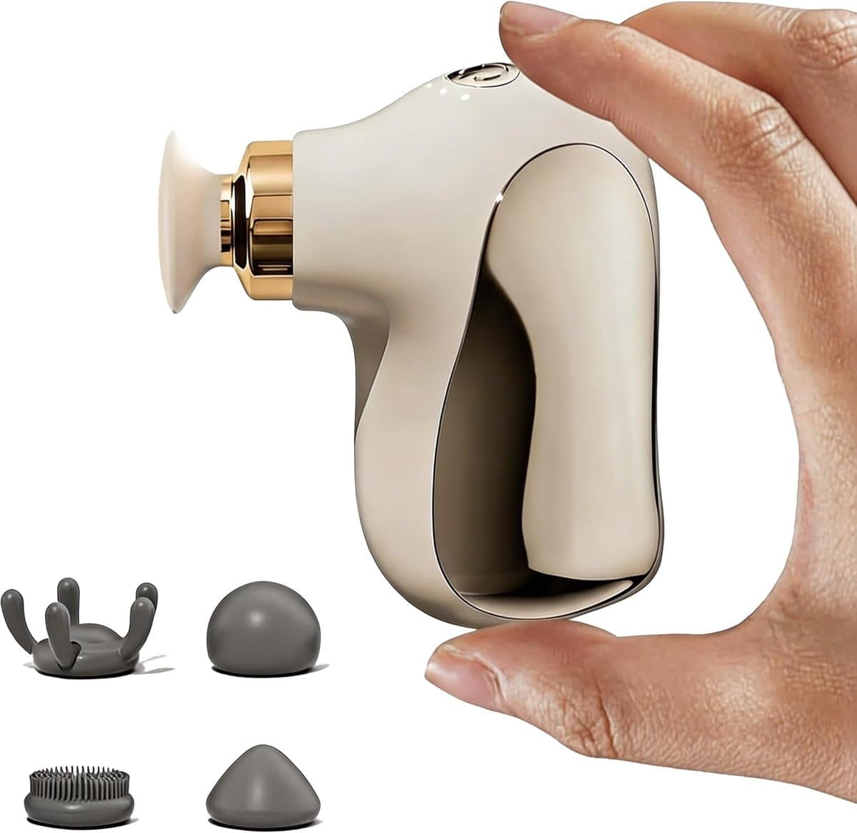 Mini massagepistool, spiermassager, stil en draagbaar, handmassageapparaat met 4 massagekoppen en 4 snelheden, elektrische rug- en nekmassager - platina. — afbeelding 1