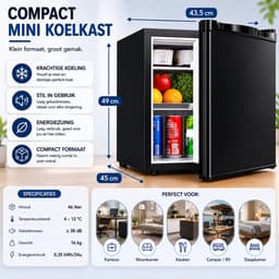 Celestul Mini Koelkast 46L - Koelkast met Vriesvak - Stille Minibar 41 dB - Compacte Koelkast voor Slaapkamer, Kantoor & Studentenkamer - Zwart — thumbnail 2