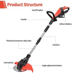 Dailygoods 9 inch borstelloze elektrische grasmaaier, telescopische grastrimmer, snoerloze tuin grasmaaier, trimmer gere — thumbnail 5