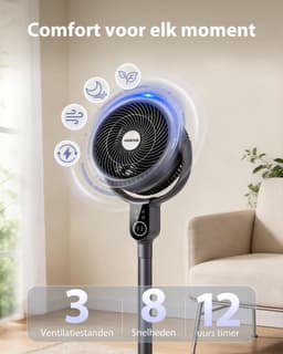Aigostar Mistral - 3D Luchtcirculator met Afstandsbediening - Ø 25 cm - 3 Modi & 8 Snelheden - In hoogte verstelbaar - Stille ventilator - Staande Ventilator - 50W — thumbnail 2