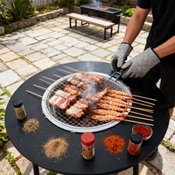 BBQ Picknicktafel met Grill – Rond Draagbaar Barbecue Tafel 58x46 cm — thumbnail 2