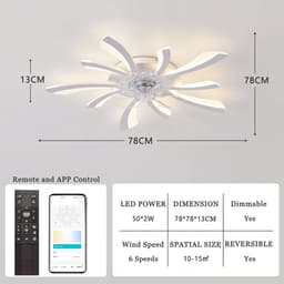 LED Plafondventilator met Licht - Ventilatorlamp Plafond - Kamertemperatuur Regelen - Omkeerbare Stille Motor - 78cm Doorsnede - Zwart — thumbnail 5