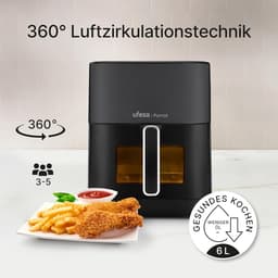 Heteluchtfriteuse met Stoom - Airfryer Dubbele Weerstand - Gezond Koken - Stoomfunctie voor Sappigheid - 6 Liter Capaciteit - Zwart Inox — thumbnail 3