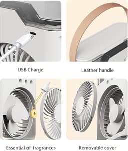 Aircooler - Ventilator - Draagbare vernevelingsventilator met verkoelende waternevel – Voorzien van 5 instelbare windsnelheden en nachtverlichting; de perfecte mini ventilator voor op kantoor, in de auto, thuis en daarbuiten (Zwart) — thumbnail 5