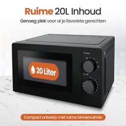 Magnetron – 20L – 1100W – 8 automatische kookprogramma's – 5 vermogensstanden – Digitale timer – Draaiplateau Ø255 mm – Zwart — thumbnail 5