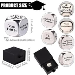 Afstudeerbeslissingsdobbelstenen, 1,5 cm, klas van 2025, dobbelstenen met inspirerende woorden, metalen cadeau voor positieve ondersteuning, afstudeerfeestdecoraties voor haar en hem, schooldiploma-uitreiking — thumbnail 2