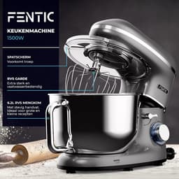 Keukenmachine - Mixer Robot - Deeg Kneden - Krachtige 2000W Motor - 6.2 Liter Kom - Antraciet — thumbnail 4
