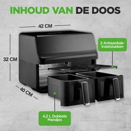 Dubbele Airfryer - Heteluchtfriteuse - Gezond Koken - Transparant Venster - 8.8 Liter - Zwart — thumbnail 4