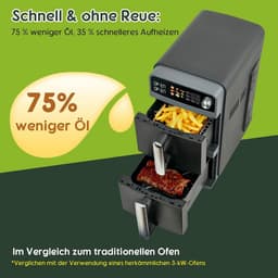 Dubbele XL Airfryer 10 Liter - 2400W Heteluchtfriteuse met 2 Kamers en Synchronisatie — thumbnail 3